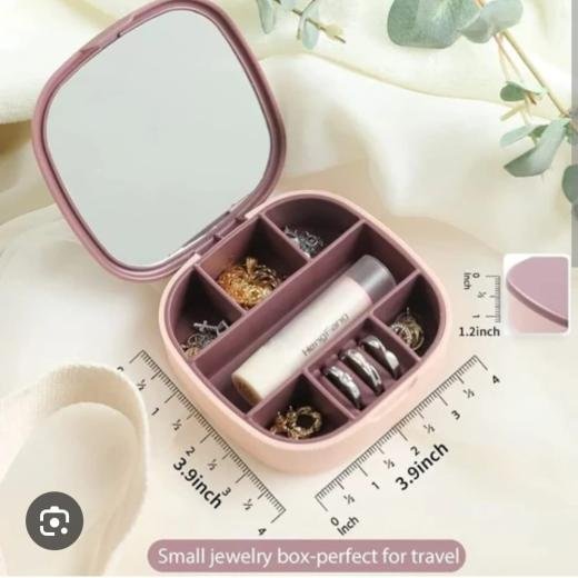 Mini Jewelry Box with Mirror – Mini Plastic Jewelry Organizer for Earrings, Rings, Necklaces & Lipsticks – Portable Storage Case for Girls & Women
